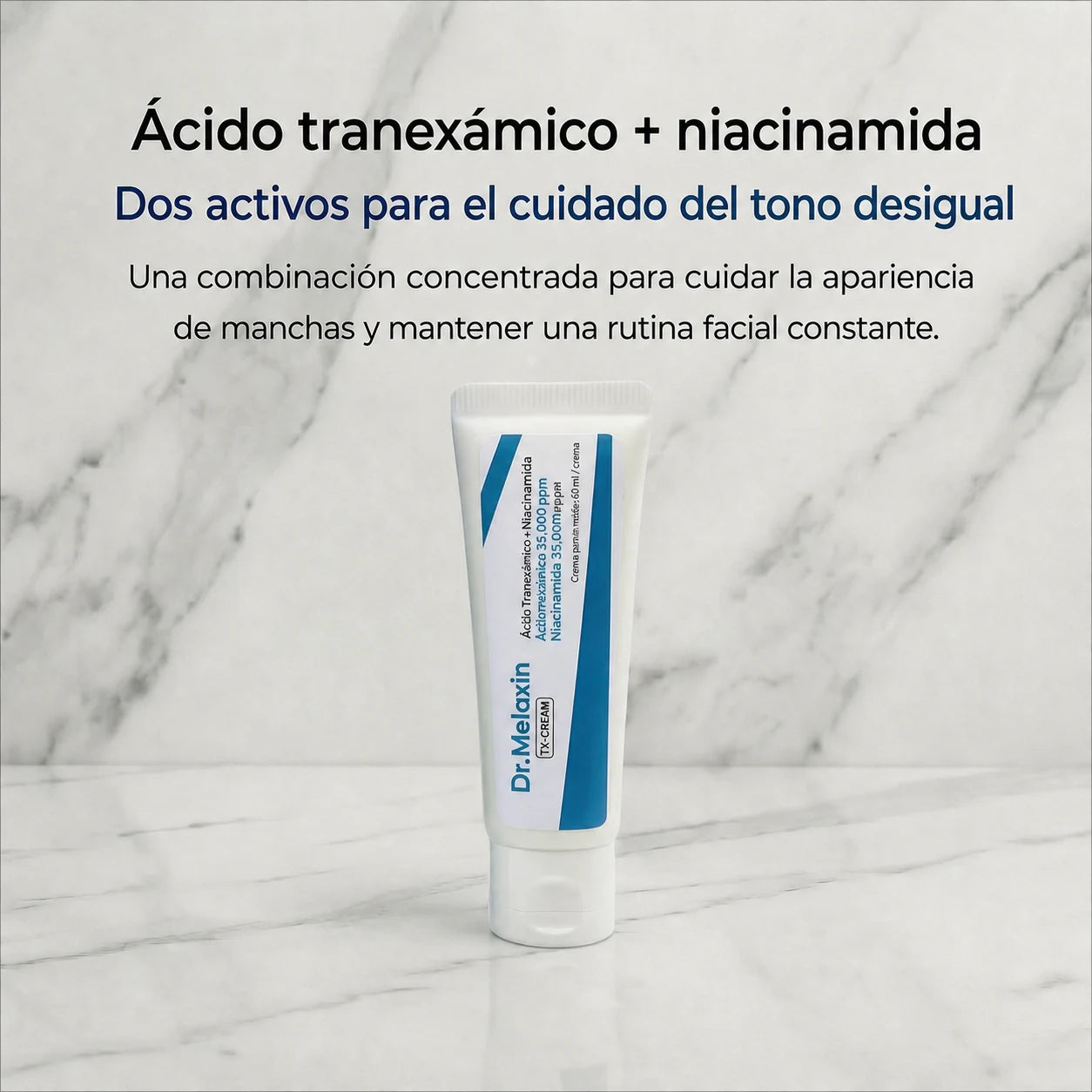 Infografía en español sobre ácido tranexámico y niacinamida