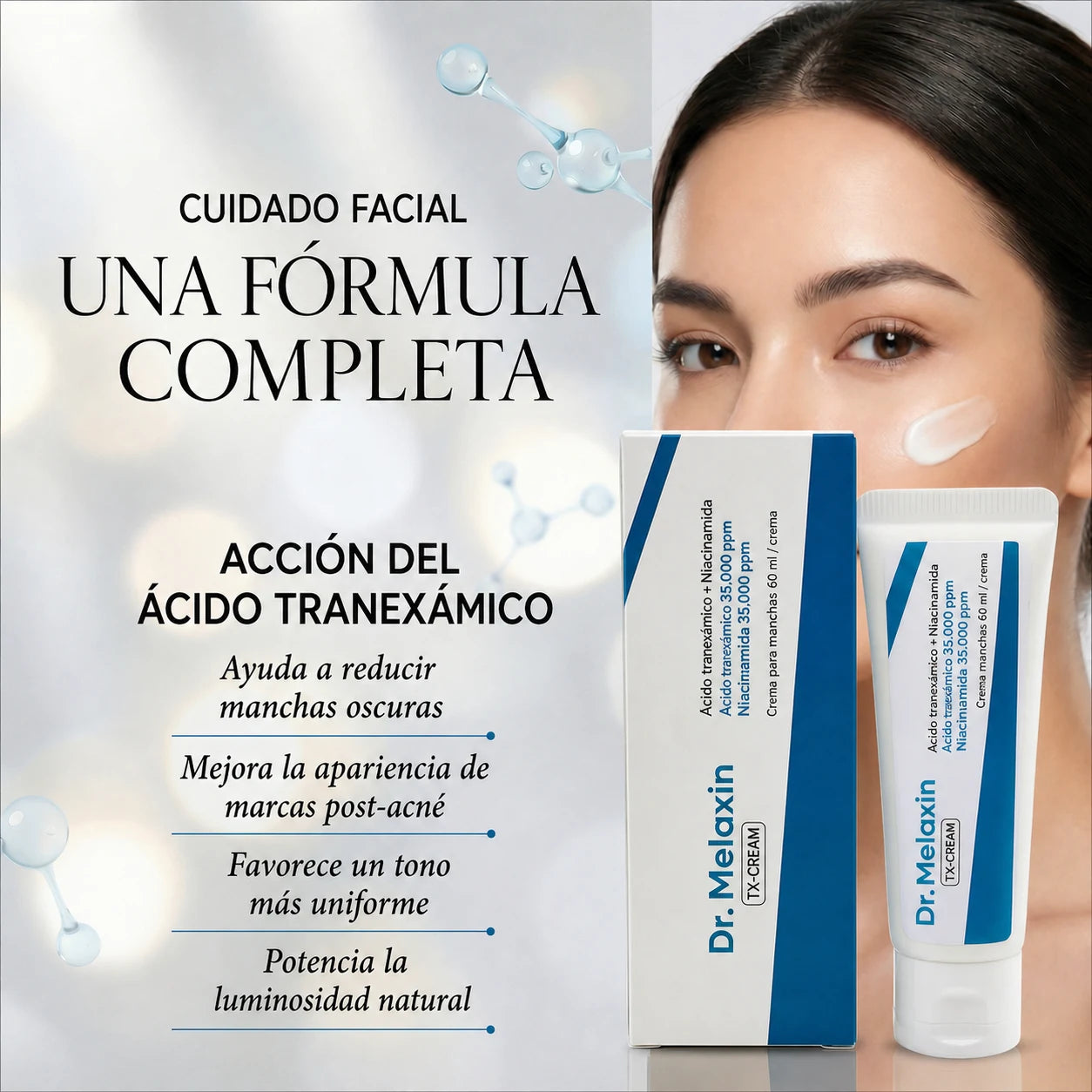 Infografía en español sobre la acción cosmética de la fórmula